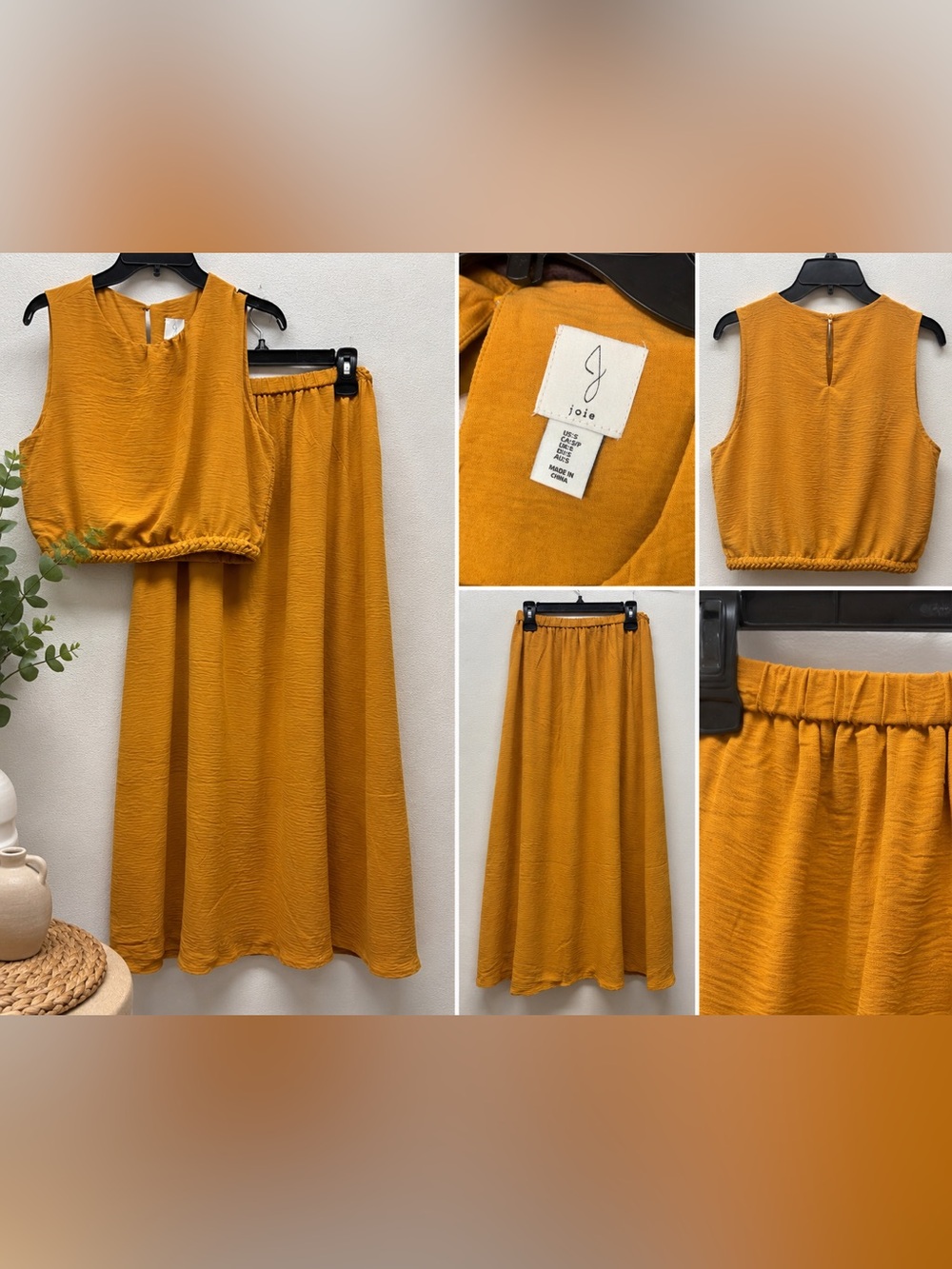 Joie Mustard Gold Textured Two-Piece Top & Maxi Skirt Set – Size Small